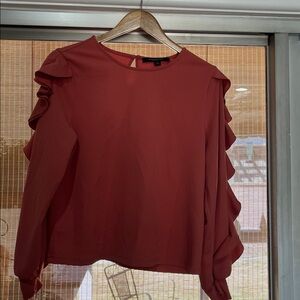 Ruffled Long Sleeve Blouse in Rust